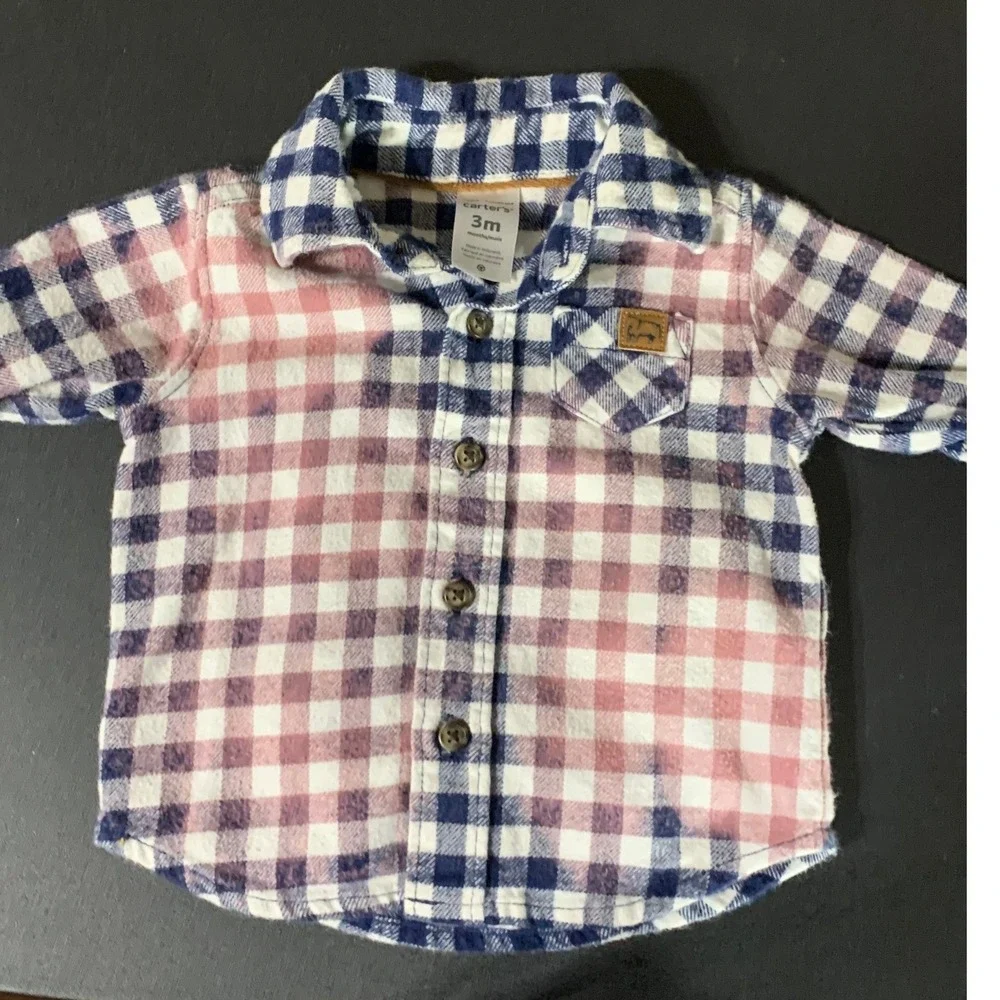 Kids Carter's Flannel AC/DC Sequins Patch Long Sleeve Handmade 3 months